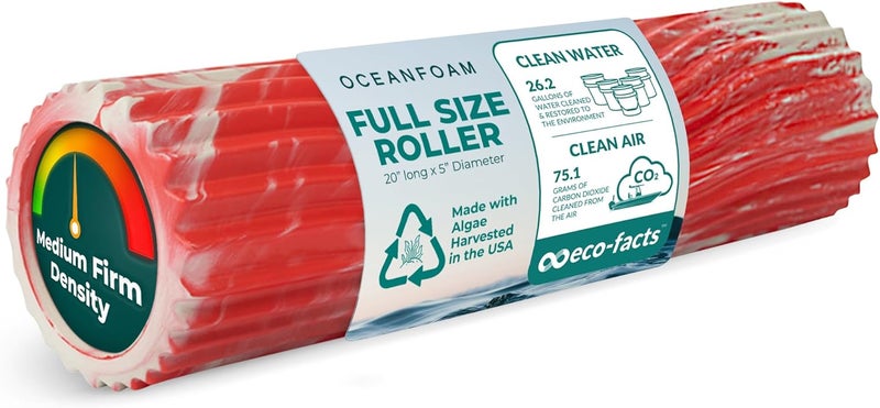 Oceanfoam Tidal Roller - Red Marbled - Muscle Massage Foam Roller for Back Pain & Stretching - Firm and Ergonomic Wide Wave Textured - Yoga, Athletics, & Wellness - Full Size, 20" x 5" - Image 1